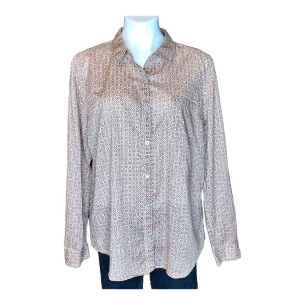 HALOGEN Button Down Circle Pattern Dress Top XL